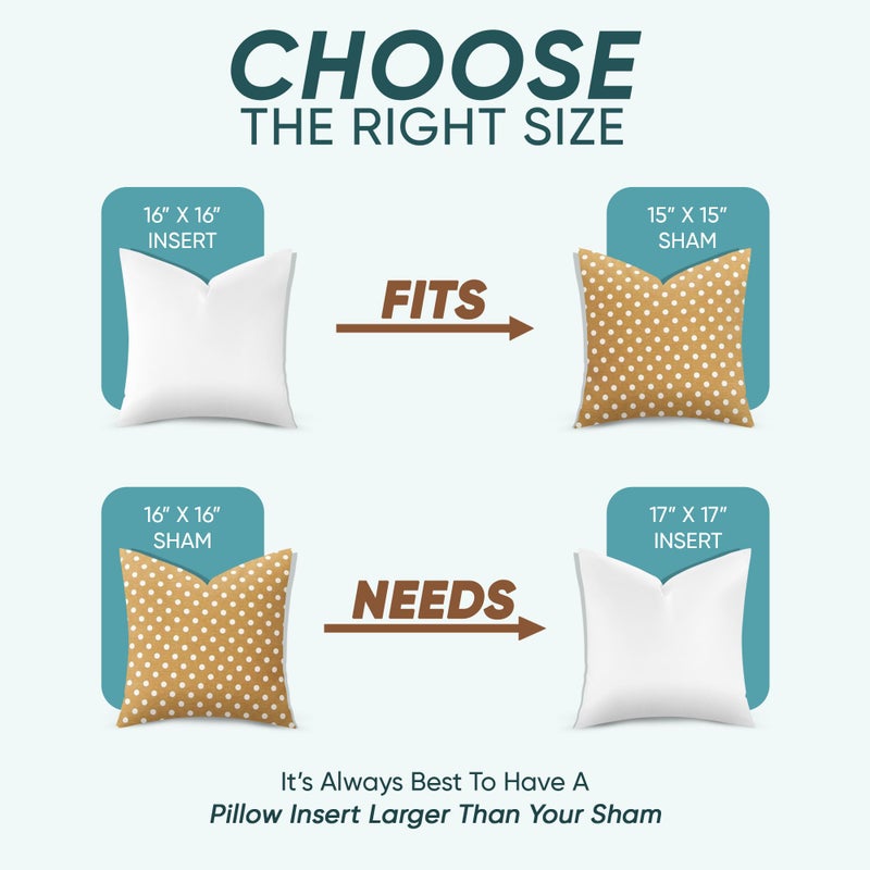 Pillowflex Synthetic Down Alternative Pillow Inserts for Shams - Comfy Pillows for Sleeping, Handmade Down Alternative Throw Pillow Inserts - (16x16 Set of 2) - Image 2